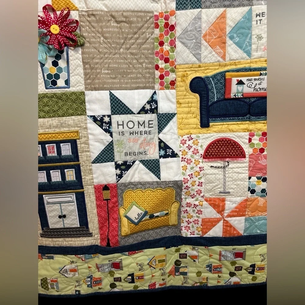 NEW HANDMADE QUILT 42”x58” WITH 3D DETAILS VERY HOMEY BEAUTIFUL WALL HANGING